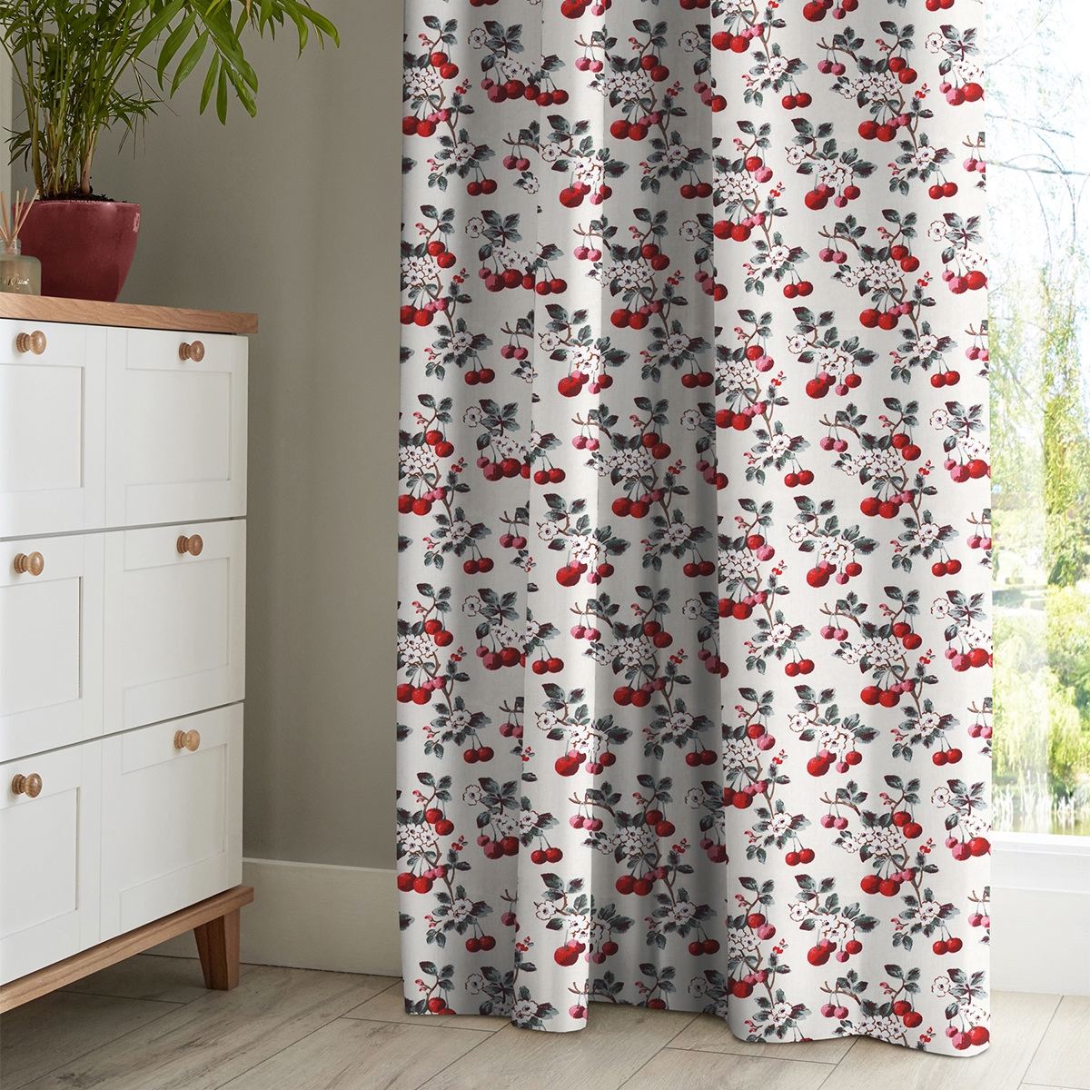 Product photograph of Cath Kidston Cherry Sprig Red Curtain from Choice Furniture Superstore.